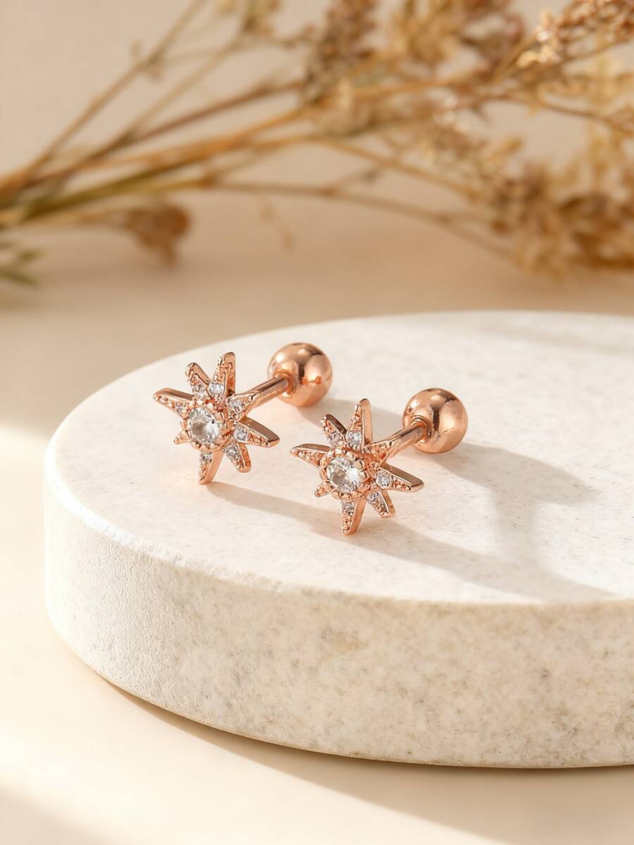 2 piezas Pendientes de clip de oreja con diseño de girasol vintage y circonita para mujeres