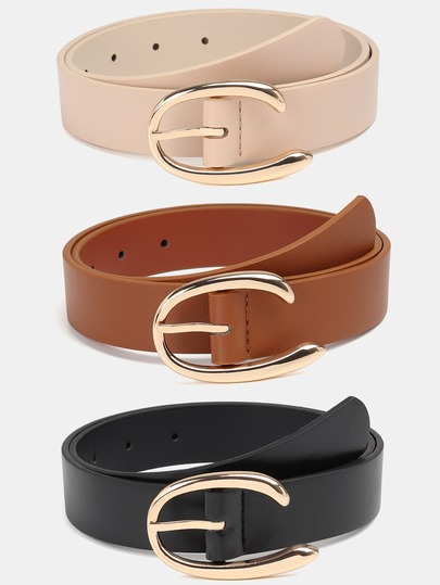 1pc Solid Color Casual PU (Polyurethane) Decorative C-Shaped Buckle Belt For Women, Suitable For Everyday Use