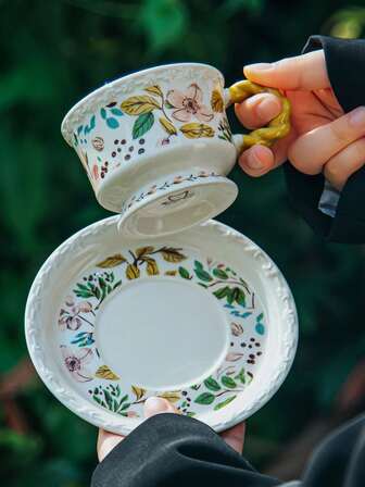 Tiempo limitado: 1 Set de taza y platillo con flor de jazmín, juego de taza y platillo de café, taza para té de la tarde en caja de regalo, adecuado para restaurante, sala de estar, cafetería, reuniones