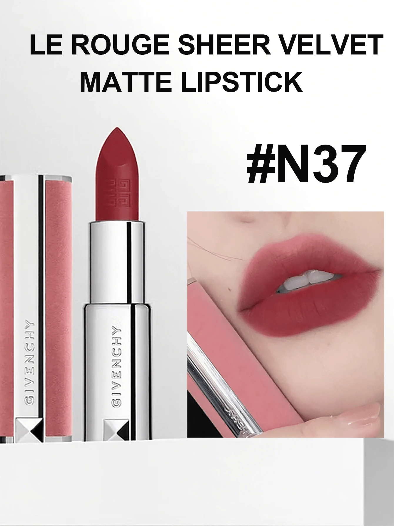 Givenchy LE ROUGE SHEER VELVET MATTE LIPSTICK, Rossetto Vellutato Opaco, Morbido Opaco, Bellezza Couture, Rossetto Leggero, Effetto Sfocato, Formato da Viaggio - N37 1,5 G/0,05 oz.