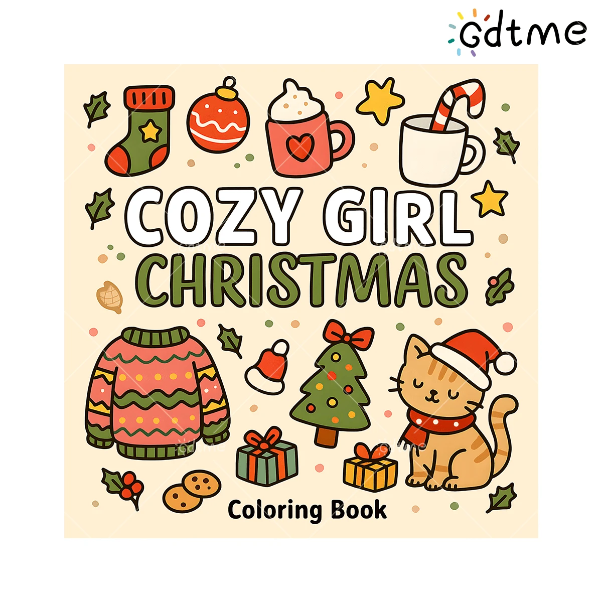 GDTME 1pc[Christmas Coloring]- Deluxe Coloring Book, 24 Pages Thick Inner Pages 7.87*7.87inch, Recommended For Beginners, Relaxation Before Bed, Office Stress Relief, Parent-Child Interaction, Gift Giving, Cute And Whimsical Designs, Painting And Study