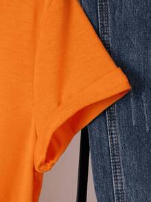 Playera camiseta gráfica dama mujer manga corta cuello redondo básica cómoda fresca ligera moderna juvenil casual estampado sn judas san juditas tadeo girasoles flores flor floral  letras - Naranja - Ver 3