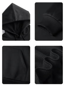 宽松字母印花保暖内衬卫衣 - 黑色 - 查看 7