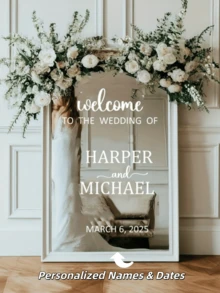 Custom Wedding Welcome Sign Stickers - Personalized Bride And Groom Names & Dates, Self-Adhesive Durable Vinyl Decals For Mirrors, Windows, Wedding Plaques
