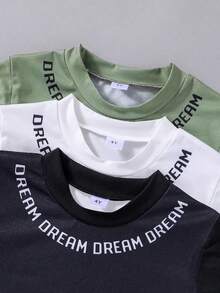 青少年男孩3入組短袖T恤套裝，帶字母印花 - 彩色 - 查看 3