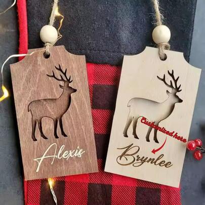 1 pièce Étiquette de décoration en bois personnalisable avec nom, décoration de sapin de Noël, étiquette d'emballage cadeau, décoration murale de vacances à suspendre, décoration de Noël DIY