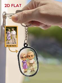 Chaveiro plano 2D com tema de família personalizado, estatueta estilo desenho animado com fotos, presente personalizado para pais, casais e amigos