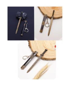 Mini Metal Sword Set Keychain Accessories, Vintage Toy Pendant Collection, Military Theme, Durable Metal Structure, Suitable For Game & Anime Fans, Teenagers (7-14 Years Old) - Multicolor - View 14