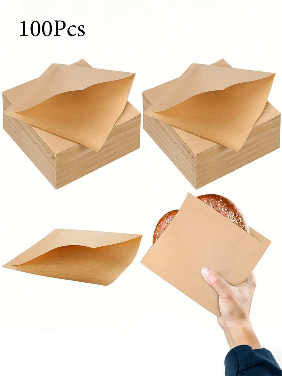 50/100pcs Kraft Paper Sandwich Bags, Grease-Proof Disposable Food Bags Suitable For Burgers, Desserts, Fried Chicken | Leak-Proof Snack Packaging, Suitable For Parties, Catering, Food Trucks | Weddings, Birthdays | Back To School Season - Multicolor - View 1