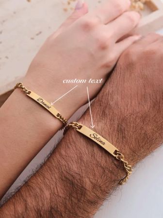1 Pulsera personalizada para pareja, pulsera de pareja con texto personalizado, hecha de acero inoxidable con grabado de texto personalizado, accesorio de moda en oro/plata, pulsera de pareja (1 par), regalo de Navidad para parejas, regalo conmemorativo de pareja