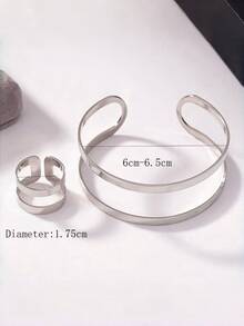 Minimalist Bracelet/Bangle And Ring Set - 18k Gold Plated And 925 Silver, Modern Elegance - Bạc - Xem 5