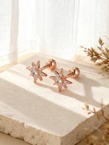 2 piezas Pendientes de clip de oreja con diseño de girasol vintage y circonita para mujeres