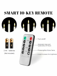 6/12pcs Set Remote Control Timer Flameless Cone Candles, Battery Operated LED Candle Set With 3D Flickering Flame, Realistic Dripless Candle Holders, Suitable For Dining Table Decor, Christmas, Wedding, Home Decoration - White - View 6