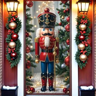 1 件，胡桃夹子圣诞门横幅，耐用涤纶，89.92x179.83 厘米，节日嘉年华主题，适合冬季圣诞节和新年庆祝活动的假日家居和户外墙壁装饰