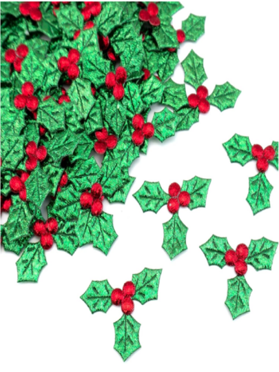 50pcs Mini Leaf Christmas Simulation Holly Berries Artificial Leaves For Christmas Wreath Card Gift Tags Table Decorations