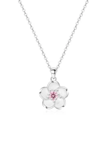 2pcs/Set Luxury S925 Sterling Silver Pink Purple Peach Blossom Necklace, Vintage Elegant Jewelry, Lucky Romantic Flower Choker Necklace, Gift For The Most Beautiful Her, Comes With Delicate Gift Box, Suitable For All Seasons Everyday Wear - Silver - View 14