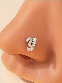 1pc Cubic Zirconia Inlaid Letter L-Shaped Stainless Steel Nose Piercing Ring, Suitable For Daily Wear