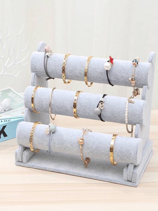 1pc 3/2/1 Tier Velvet Jewelry Display Stand, Elegant Wooden Base With Soft Pad Rollers, Multi-Layer Storage Rack, Suitable For Home Decor And Jewelry Store Display