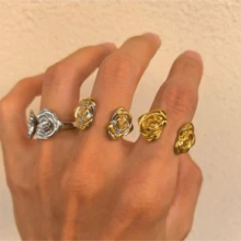 Aritio 1 件 18K 镀金不锈钢玫瑰花开口戒指，送给女士的优雅礼物，适合日常佩戴和婚礼 - 玫瑰花戒指 - 查看 7