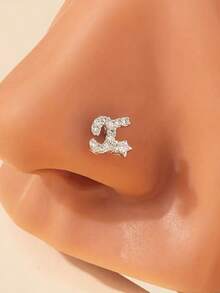 1pc Cubic Zirconia Inlaid Letter L-Shaped Stainless Steel Nose Piercing Ring, Suitable For Daily Wear