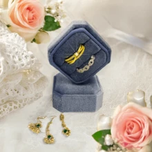 Velvet Ring Box, Ring Box 2 Slots Ring Gift Box Double Slots Octagon Ring Display Holder Case For Proposal Engagement Wedding Ceremony,For Jewelry Storage