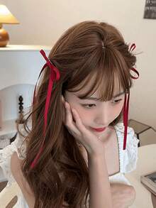 2 chiếc kẹp tóc nơ thanh lịch, màu đỏ tía, thời trang, duyên dáng, dễ thương, nhỏ gọn, phụ kiện tóc sành điệu dành cho nữ, món quà tuyệt vời nhất, thiết kế tối giản, kẹp càng cua, phụ kiện đội đầu, ghim cài tóc - Đỏ - Xem 3