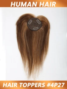 金棕色真发顶饰真丝基底真人发顶饰挑染 4/27 直发顶饰带刘海带夹 女士适用