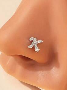 1pc Cubic Zirconia Inlaid Letter L-Shaped Stainless Steel Nose Piercing Ring, Suitable For Daily Wear