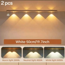 1/2pcs Motion Sensor Cabinet Light, Wireless Ultra-Thin USB-Rechargeable, 4 Sizes(20/30/40/50cm) Adjustable, Hill Effect Lighting For Kitchen/Bedroom/Wardrobe, Indoor Night Light
