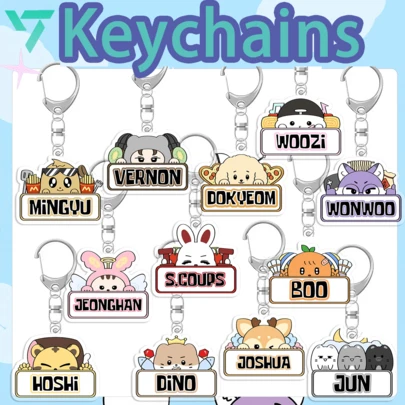 Seven-Teen/SVT/Kpop 钥匙扣，Seven Teen 钥匙扣，姓名钥匙扣，卡通可爱钥匙扣，包包挂饰钥匙扣，帆布包装饰吊坠，2D 亚克力钥匙扣，精美装饰，生日礼物，圣诞礼物