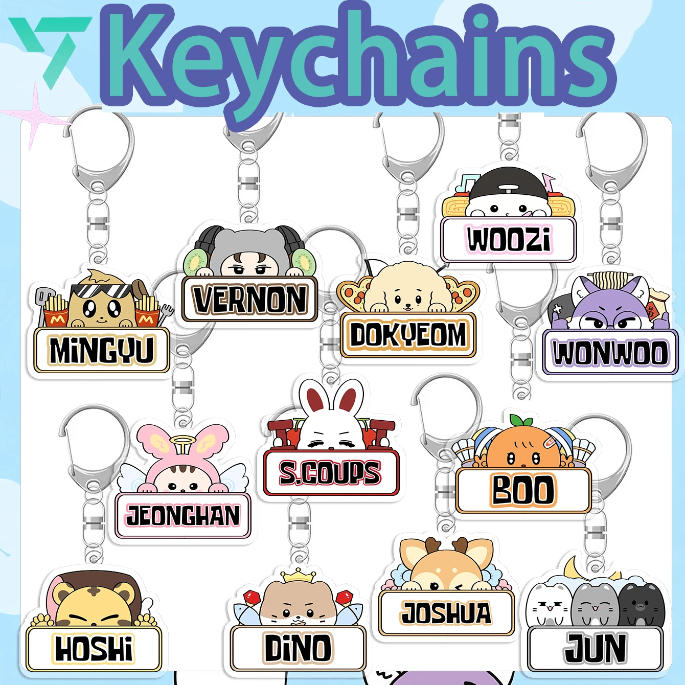 Seven-Teen/SVT/Kpop 钥匙扣,Seven Teen 钥匙扣,姓名钥匙扣,卡通可爱钥匙扣,包包挂饰钥匙扣,帆布包装饰吊坠,2D 亚克力钥匙扣,精美装饰,生日礼物,圣诞礼物 - 彩色 - 查看 1