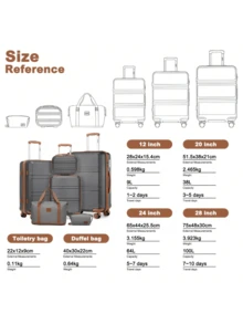 Lightweight Travel Luggage Set (ABS Hard Shell, 4-Wheel, TSA): 4-Piece/6-Piece – With Trolley (20"/24"/28"), Cosmetic Case & Bags - 灰色 - 查看 5