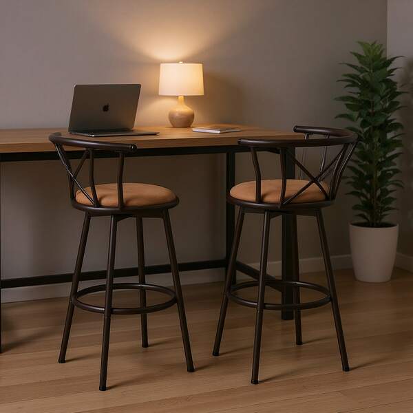 Meubles Cosy Zestaw 2 obrotowych krzeseł biurowych 360°, z tapicerką zamszową i metalową ramą, wysokość siedziska: 75,5 cm, niezbędny w biurze brązowy kolor, wymiary: 56 x 43 x 98,5 cm