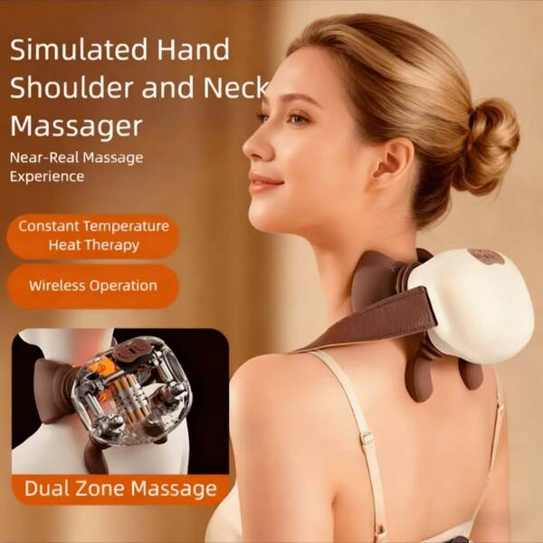 Rechargeable USB 3-Stage Type-C Neck And Shoulder Massager, Deep Tissue Acupressure, Back And Neck Bionic Heating, Muscle Pain Relief, Ergonomic Design, Home Sofa Comfort, Fatigue Relief, Muscle Relaxation