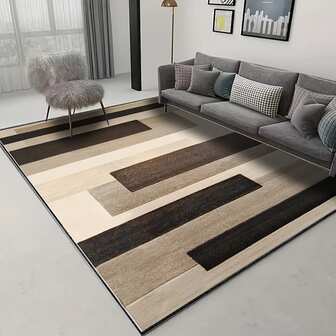 1 st fluffig modern matta, lämplig för vardagsrum, sovrum, matsal, kontor, tvättbar matta, maskintvättbar matta, tvättbar matta med abstrakt mönster, halkfri baksida, brun