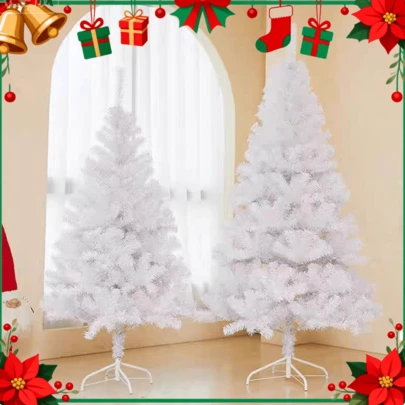 New White Pine Christmas Tree With Fine Leaves, Sequins, And 100% Flexible Branches. Available In 60cm, 90cm, 120cm, 150cm, 180cm, 210cm, And 240cm. This Classic Christmas Tree Is Durable,, And High-Quality, With A Metal Base. This White Bare Christmas Tree Features A High-Density Artificial Pine Tree And A Metal Base. Easy To Assemble. It Comes Without Lights And Is A Christmas Decoration. Suitable For Indoor And Outdoor Use. New Christmas Decorations, Encrypted White PVC Christmas Tree, Home Ornaments, And Christmas Decorations.