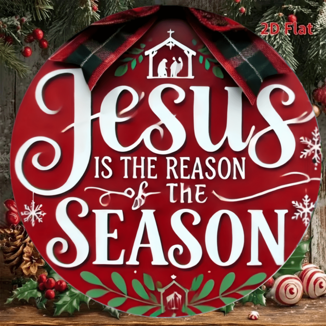 1pc 8x8 Inch Round Metal Christmas Sign - "Jesus Is The Reason For The Season" Design, 8 Inch Flat Printed With Snowflakes And Holly, Iron Wall Decor, Suitable For Bar, Cafe, Club, Christmas Wall Decoration, 2D, Perfect For Christmas, Great For Room Decor, Random Hole Position
