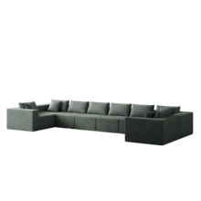 188Inch Corduroy Modular L Shaped Sectional Sofa Luxury Floor Couch Set Upholstered Indoor Furniture FoamFilled Compressed Sofa For Living Room Bedroom 8 PC Free Combination - 軍綠+燈芯絨+8座1 - 查看 4