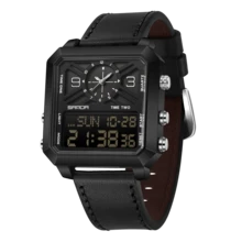 SANDA. SANDA 6265 男式方形模拟数字运动双显示石英表防水 LED 倒计时电子男表 - 黑色 - 查看 7