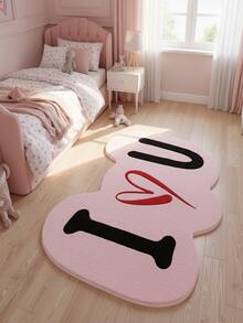 1 Peça Tapete Decorativo com Letra Rosa e Coração, Adequado para Tapete de Decoração Interna, Tapete de Quarto, Tapete de Entrada, Tapete de Cozinha, Tapete de Banheiro, Tapete de Sala de Jogos, Tapete de Estudo, Fácil de Limpar e Lavar, Efeito Antiderrapante Moderado, Recomenda-se a Compra Separada de Protetores Antiderrapantes