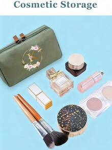 Elegant Floral Corduroy Cosmetic Bag - Large Capacity Storage Pouch, Can Hold Makeup Brushes And Toiletries, Soft Multi-Compartment Travel Organizer, Perfect For Vanity Table And On-The-Go, Ideal Bridesmaid Gift, Best For New Year And Valentine's Day, Suitable For All Gifting Occasions And Age Groups,Pouch,Makeup Pouch,Travel Essential - Multicolor - View 4