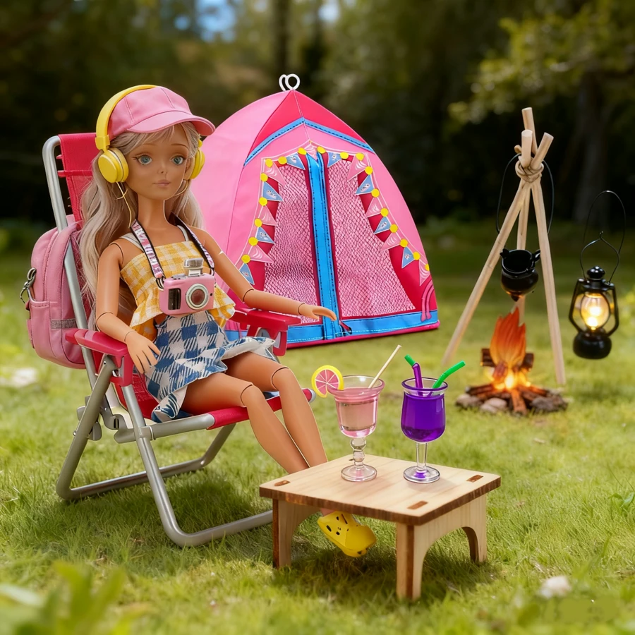 30cm Doll Outdoor Camping Tent Set, Suitable For Doll House Outdoor Scene Decoration Props, Mini Home Decor Accessories, Mini Party Decoration Props, BJD Photography Props, Mini Miniature Model (Size Fits 30cm Doll) - Multicolor - View 1