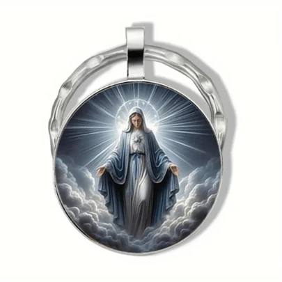 Virgin Mary Glass Pendant Keychain, Christian-Style Fashion Accessory Suitable For Everyday And Party Wear