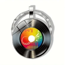 圆形合金钥匙扣配玻璃吊坠，黑色乙烯基唱片设计，适合情侣钥匙扣、生日、毕业典礼、圣诞节、节日派对装饰 - 单个汽车配件包饰背包适合学校可爱哥特式 Y2k 包饰挂绳带身份证夹汽车配件包饰