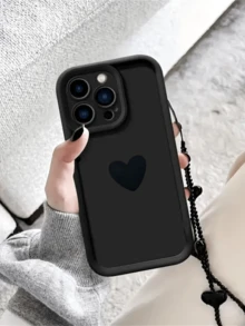 1 Piece Fashionable Black Heart-Shaped Phone Case, Compatible With Apple 12/13 Pro Max, Honor X7, Galaxy A56 5G, Infinix Smart 8, Infinix Hot 40i, Spark 20, Spark 20C, Spark Go 2024, Redmi Note 14 5G, Moto E22/E22i, OPPO A54, Full Coverage Shockproof Protective Cover, Minimalist Design With Wrist Strap, Suitable For Daily Use And Outdoor Carrying Waterproof Anti-Fall Scratch Resistant