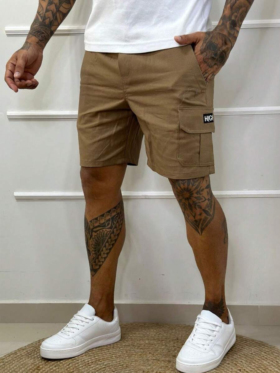Men's Cargo Bermuda Shorts With Elastic - Rust Brown - View 1
