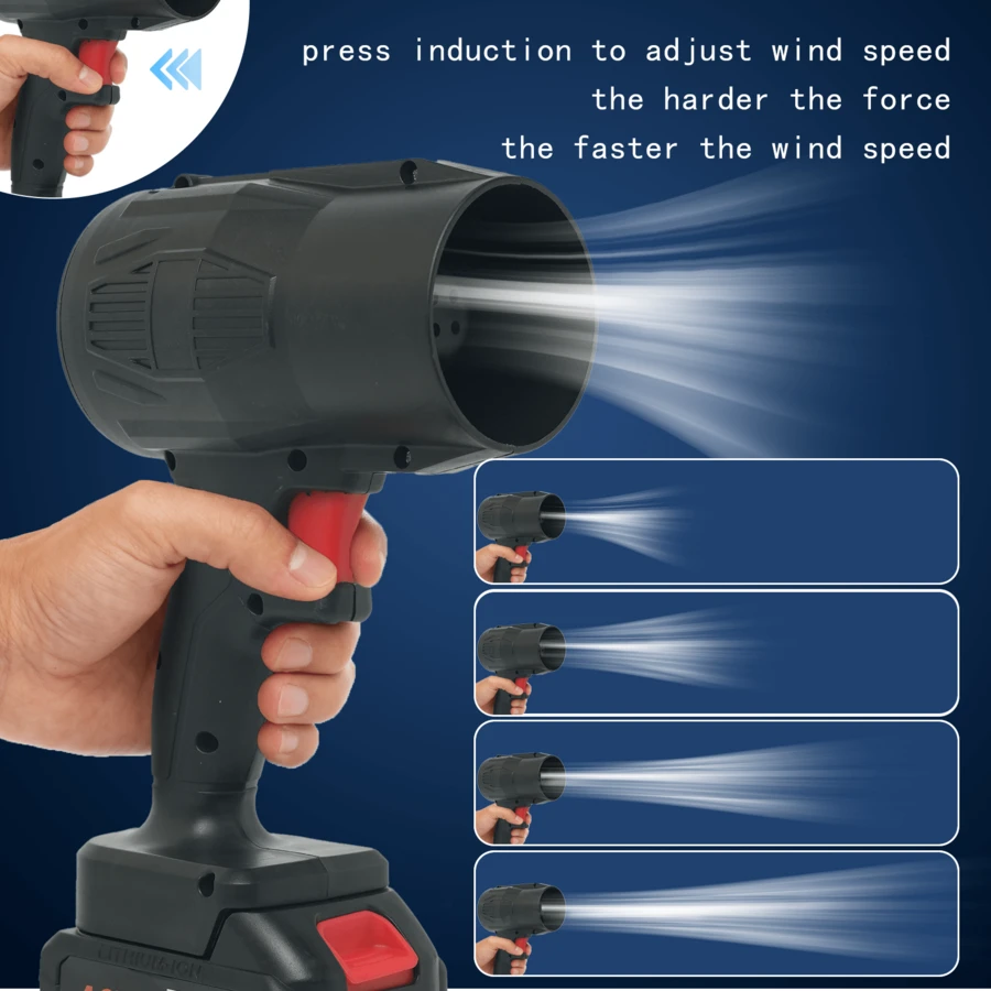 Handheld Black Powerful Blower, Equipped With Two 21V Battery, One Charger&Toolbox, 550 Motor 21V 10A, 30000 RPM 75W Power, 50km/H Strong Wind 550g Air Pressure, Multi-Scene Use For Camping, Car, Lawn, Indoor Dust Cleaning, Home & Outdoor Use, Gift - 黑色 - 查看 1