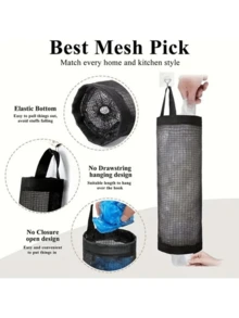1pc Space-Saving Mesh Hanging Plastic Bag Storage Box - Foldable Breathable Kitchen Grocery Bag Organizer, Grocery Bag Rack, Home Storage Container