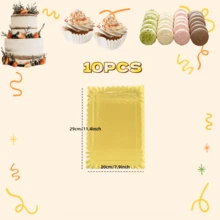 10pcs Gold Rectangular Cake Trays, Heavy Duty Cardboard Trays, Oil-Proof Cake Base, Dessert Display Cupcake Decoration Serving Platter, Suitable For Birthday Party Wedding Catering - Gold - View 12