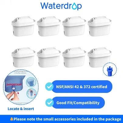 Waterdrop Water Filter Cartridges, Replacement For Bri Ta Maxtra+® Plus, Maxtra Pro® All-In-1, Compatible With  Marella® Jug, Kettle, Reduce PFAS, PFOA/PFOS, TÜV SÜD, NSF Certified (8)